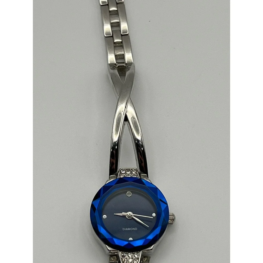 FMD Womens Bangle Watch Blue Faceted Bezel Diamond FMDKH310 Japan Movt